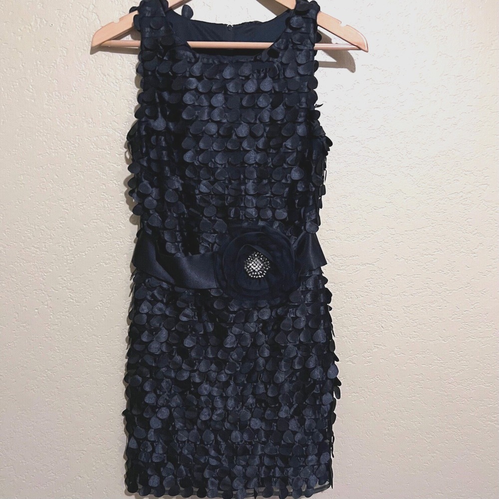 B. Darlin Petal Applique Dress Women 5/6 Black Excellent Rhinestone Rosette Sash